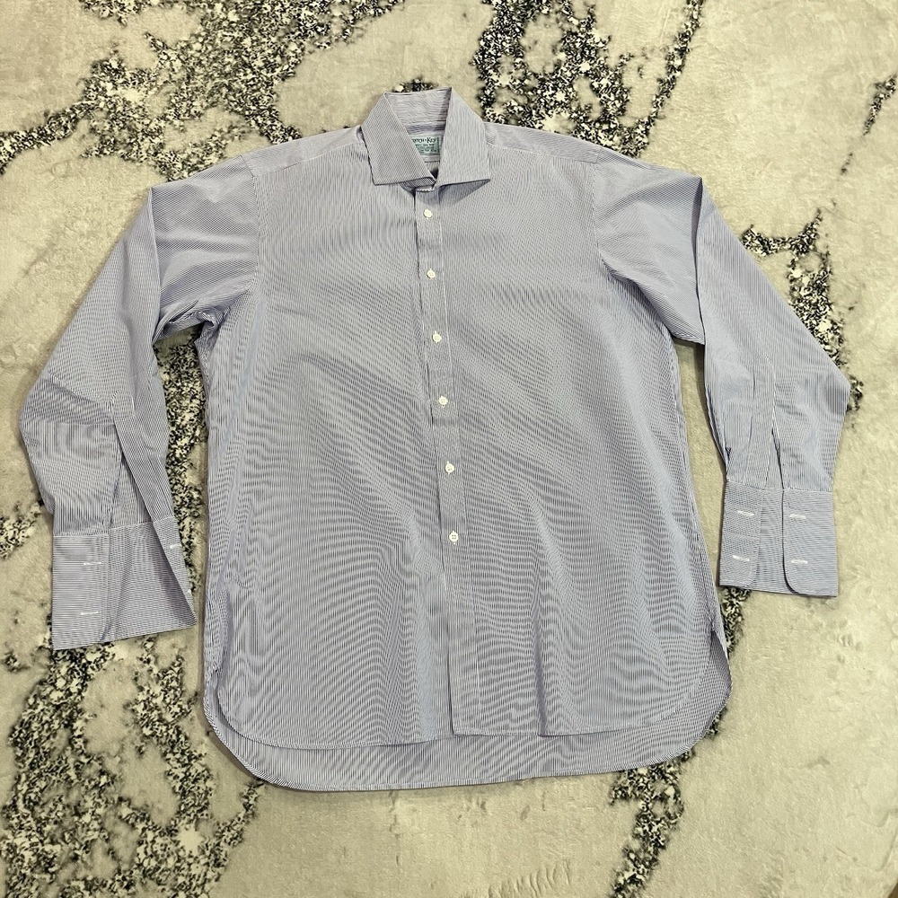 Hilditch & Key Mens 16.5 42cm Blue Stripe Two Fold Cotton Dress Shirt Jermyn St